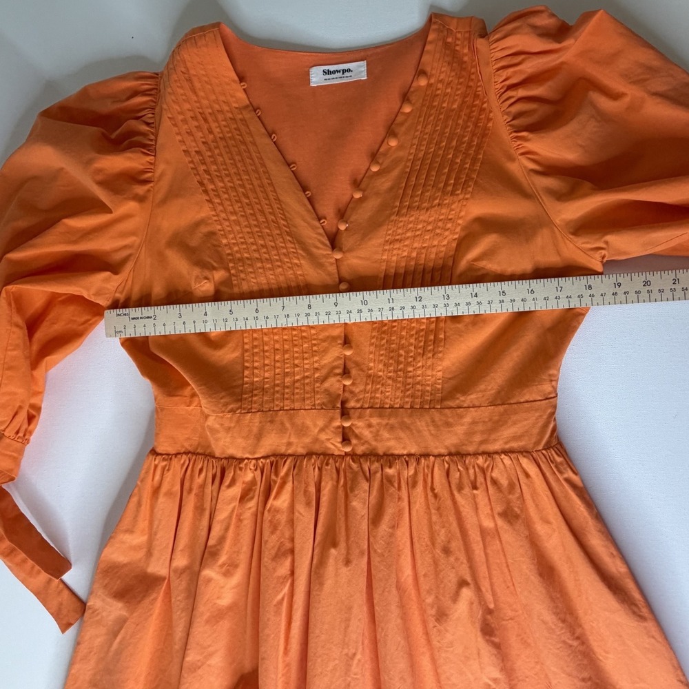 Showpo Zandra Mini Dress Size 8 Orange Puff Sleeve Cotton Poplin Vibrant Bright - Picture 13 of 15